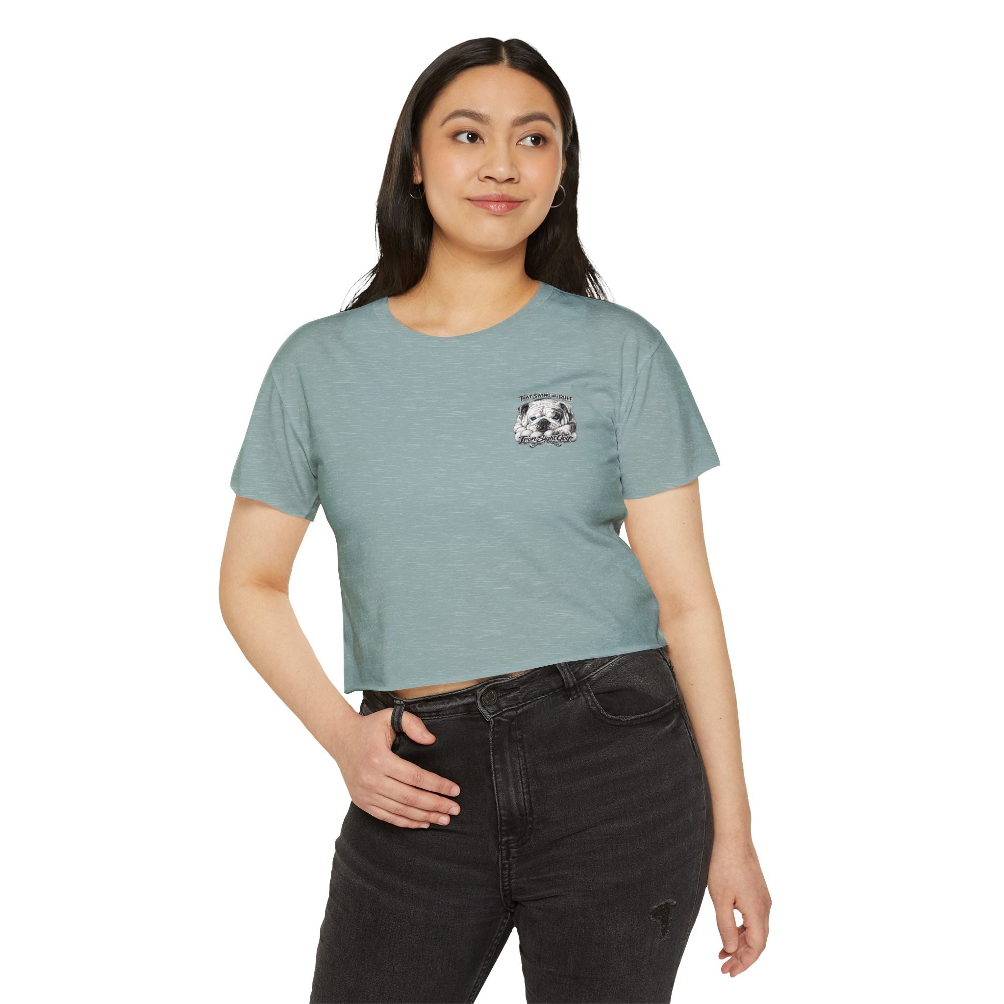 Bulldog Graphic Crop Top — “That Swing Was Ruff” Iron Sight Golf