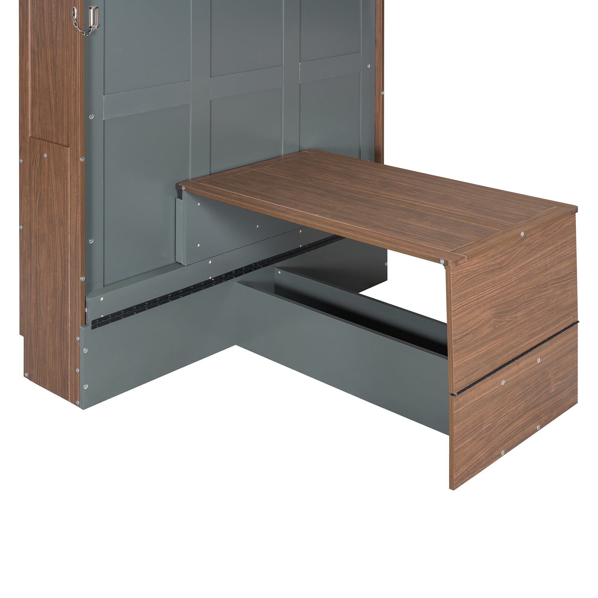 Full Size Murphy Bed with Foldable Desk – Space Saving Wall Bed - Walnut & Gray