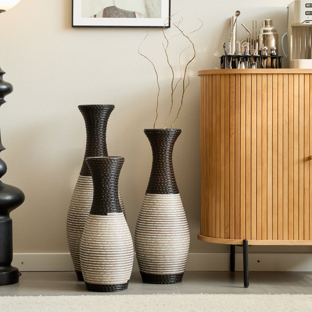 Desktop Vase, Brown Decorative Floor Vase, Classic and Neat Floor Vase, High Independent Flower Stand, Artificial Vine Vase, PVC Floor Vase, Home Decoration Flower Stand Set of 3 pieces