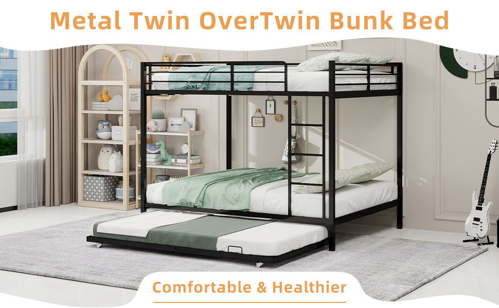 Durable Square Tube Iron Bunk Bed Featuring Safety Rails, Modern Minimalist Look, Ideal for Kids Room, Guest Room or Shared Space, Easy Assembly & Long - Lasting Performance,Full size: 137cm × 190cm