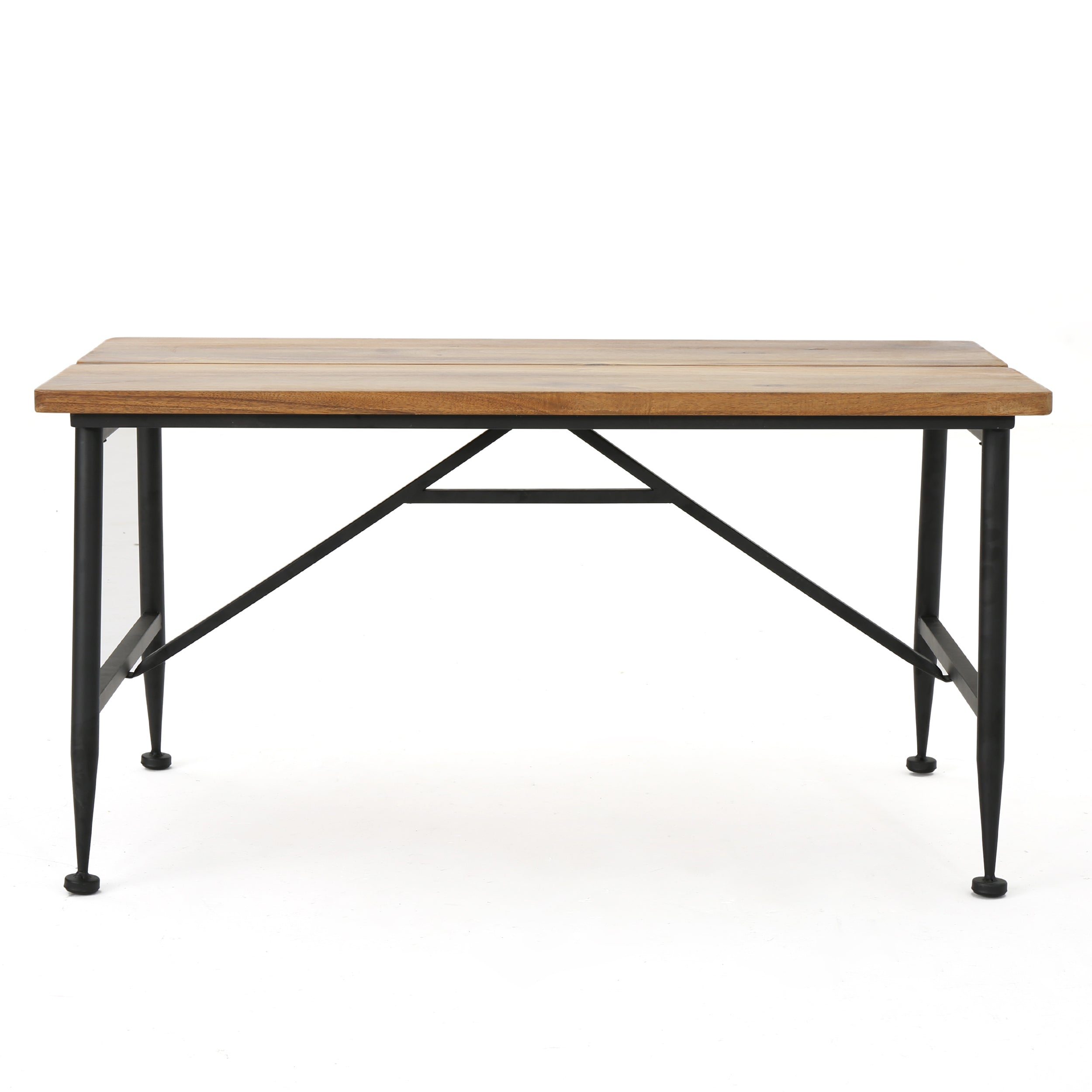Rectangle Outdoor Coffee Table with Angled Tubular Legs and Wood Top, Black