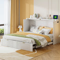 Queen Size Murphy  Bed with drawer and a set of Sockets & USB Ports, Pulley Structure Design, White