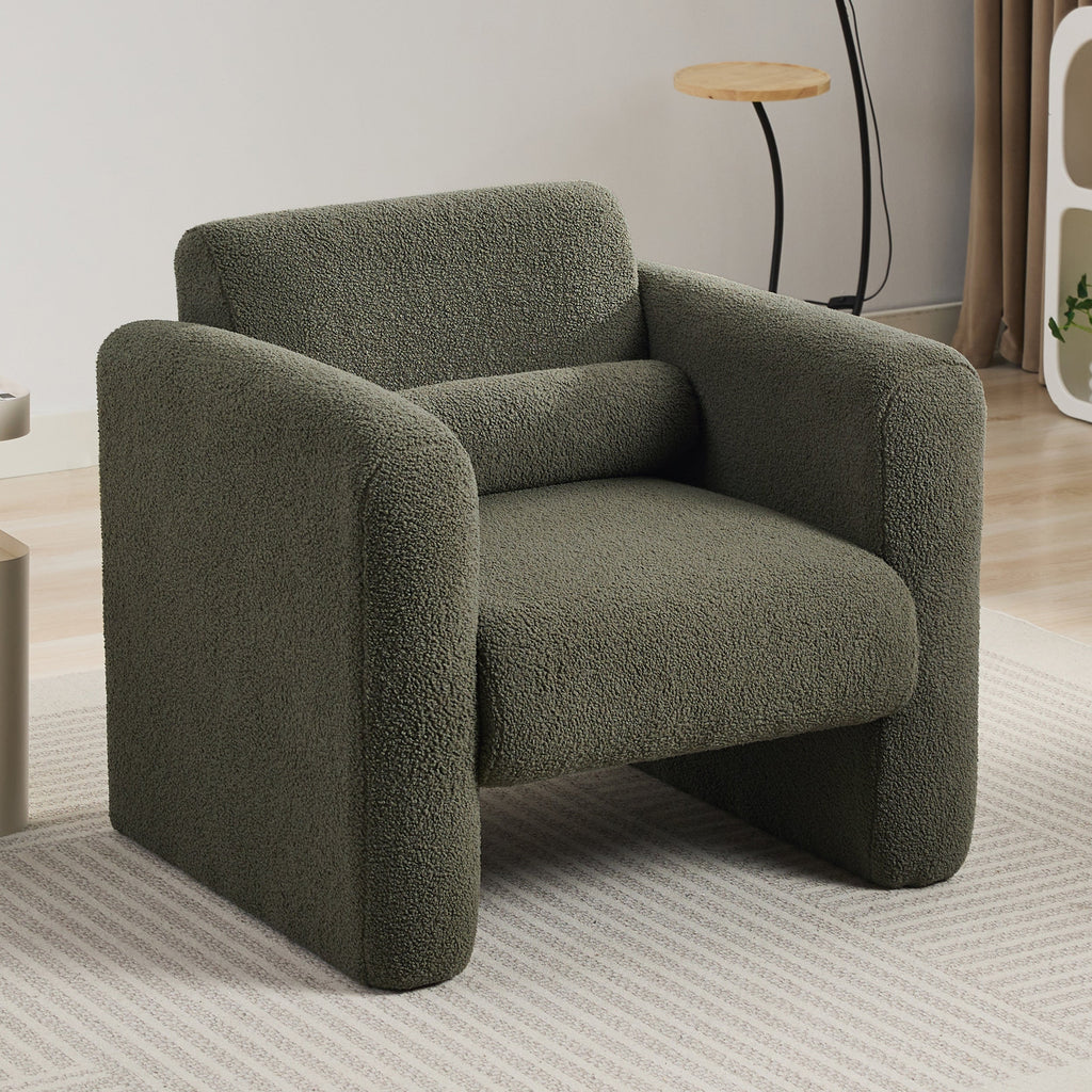 Modern Accent Chair Lambskin Sherpa Fabric Upholstered Comfy Reading Arm Chair Seaweed Green
