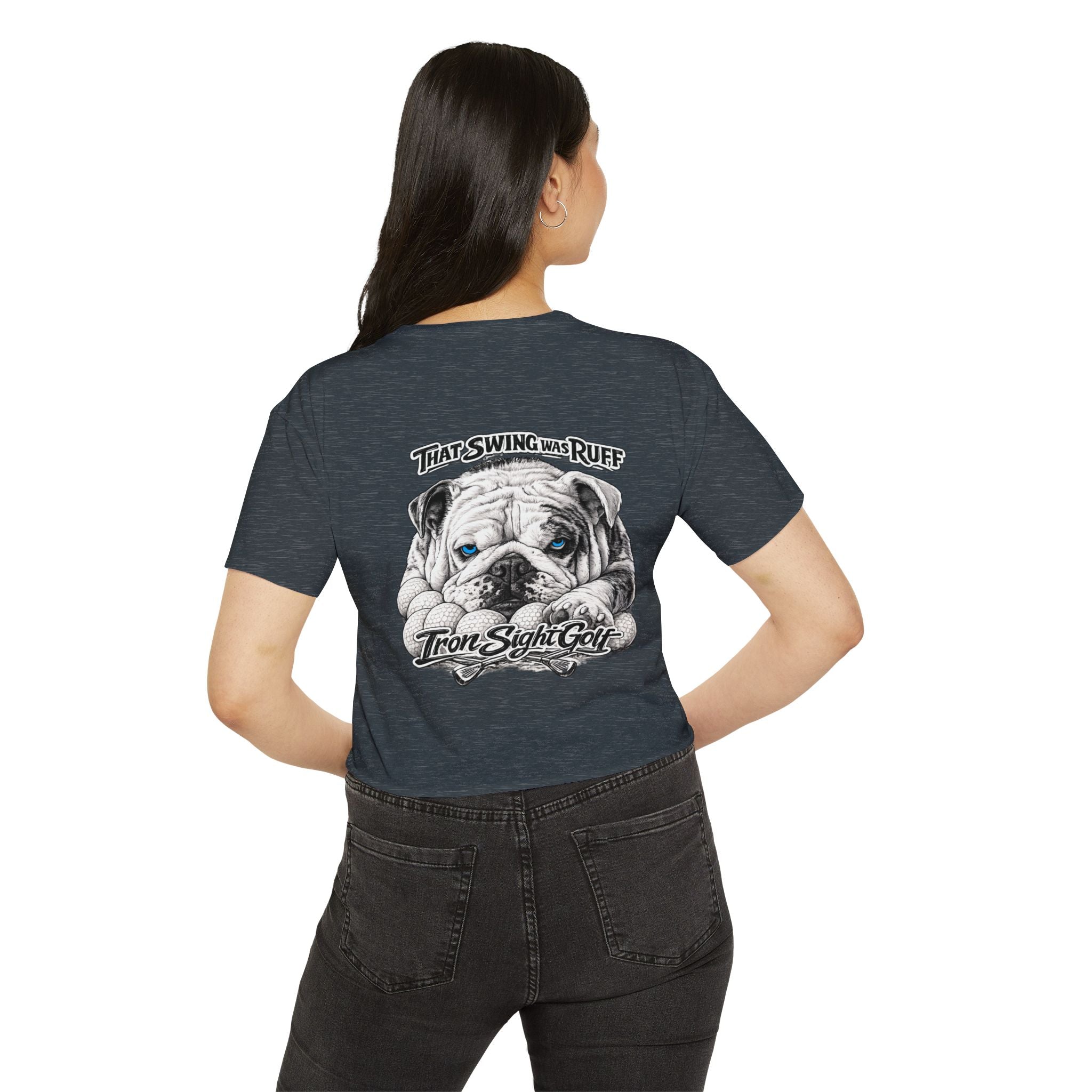 Bulldog Graphic Crop Top — “That Swing Was Ruff” Iron Sight Golf