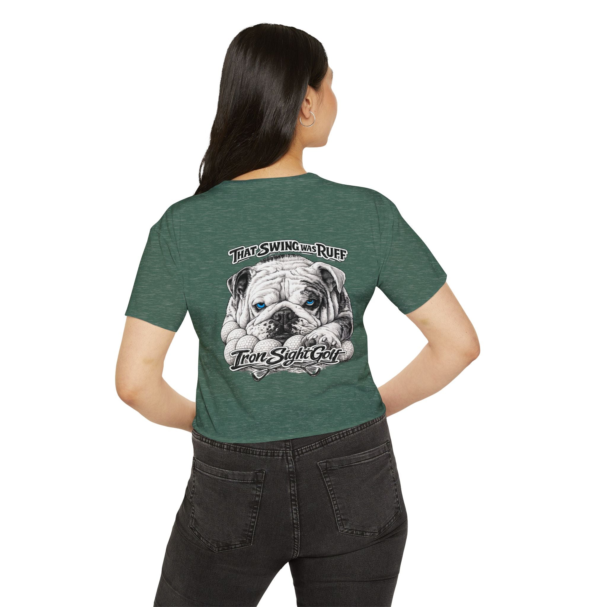 Bulldog Graphic Crop Top — “That Swing Was Ruff” Iron Sight Golf