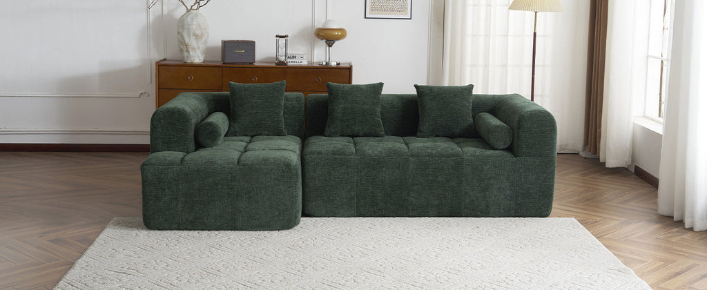 Modern Modular Sectional Sofa with Deep Seating, Green Chenille Fabric, 101.2'