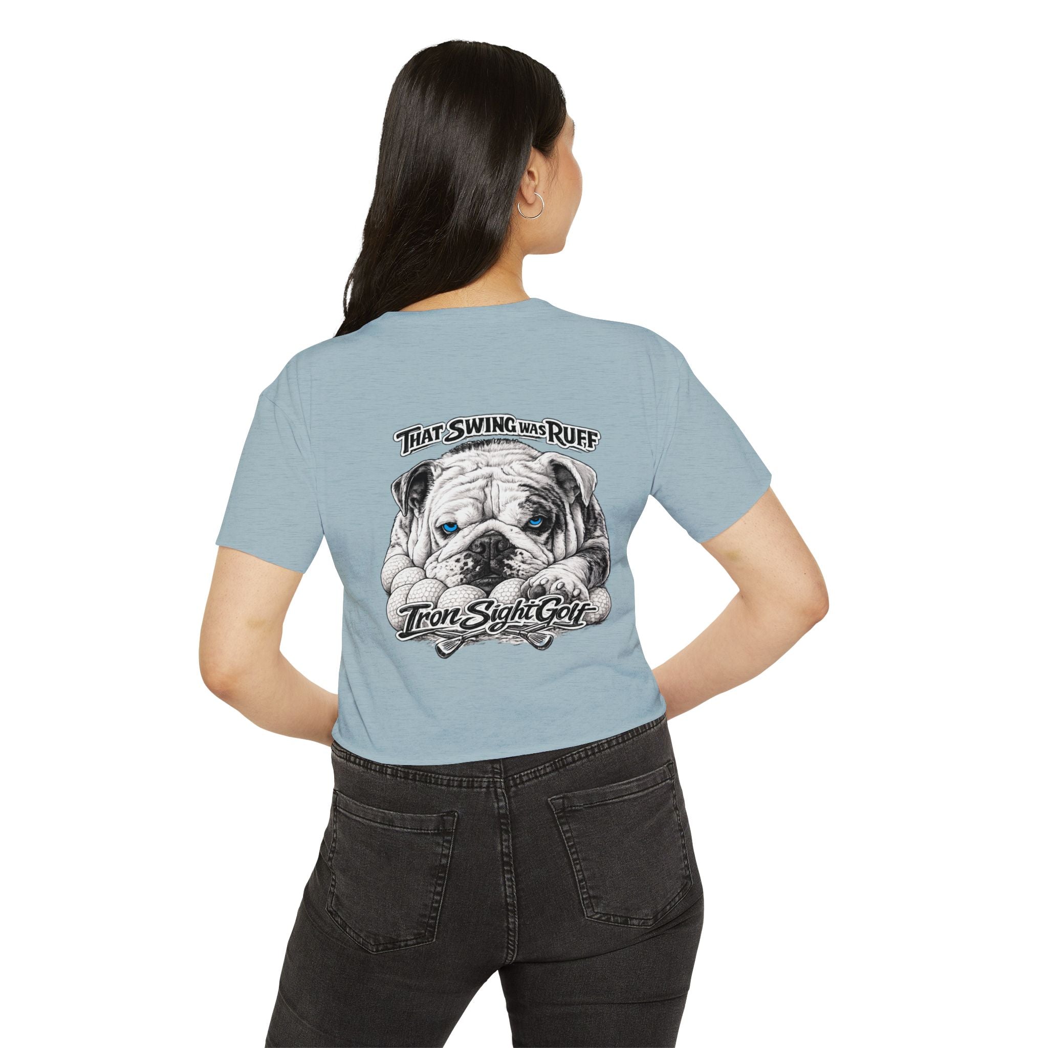 Bulldog Graphic Crop Top — “That Swing Was Ruff” Iron Sight Golf