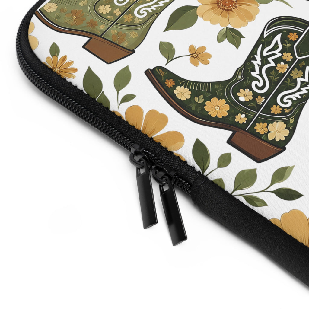 Vintage Cowboy Boot Laptop Sleeve | Golden Western Floral Tech Cover