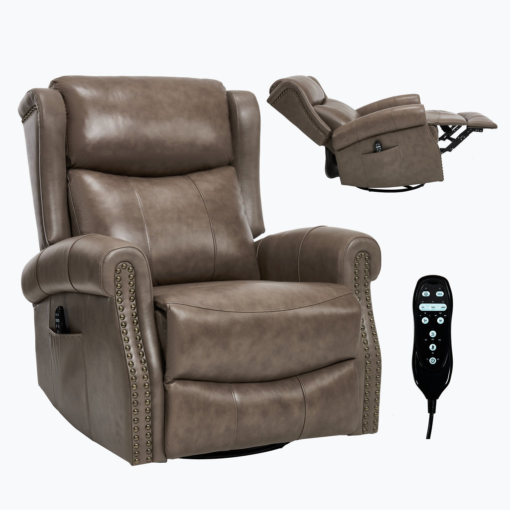 Heat Massage Manual Recliner Chair with Rocker and Swivel in Genuine leather for Living Room