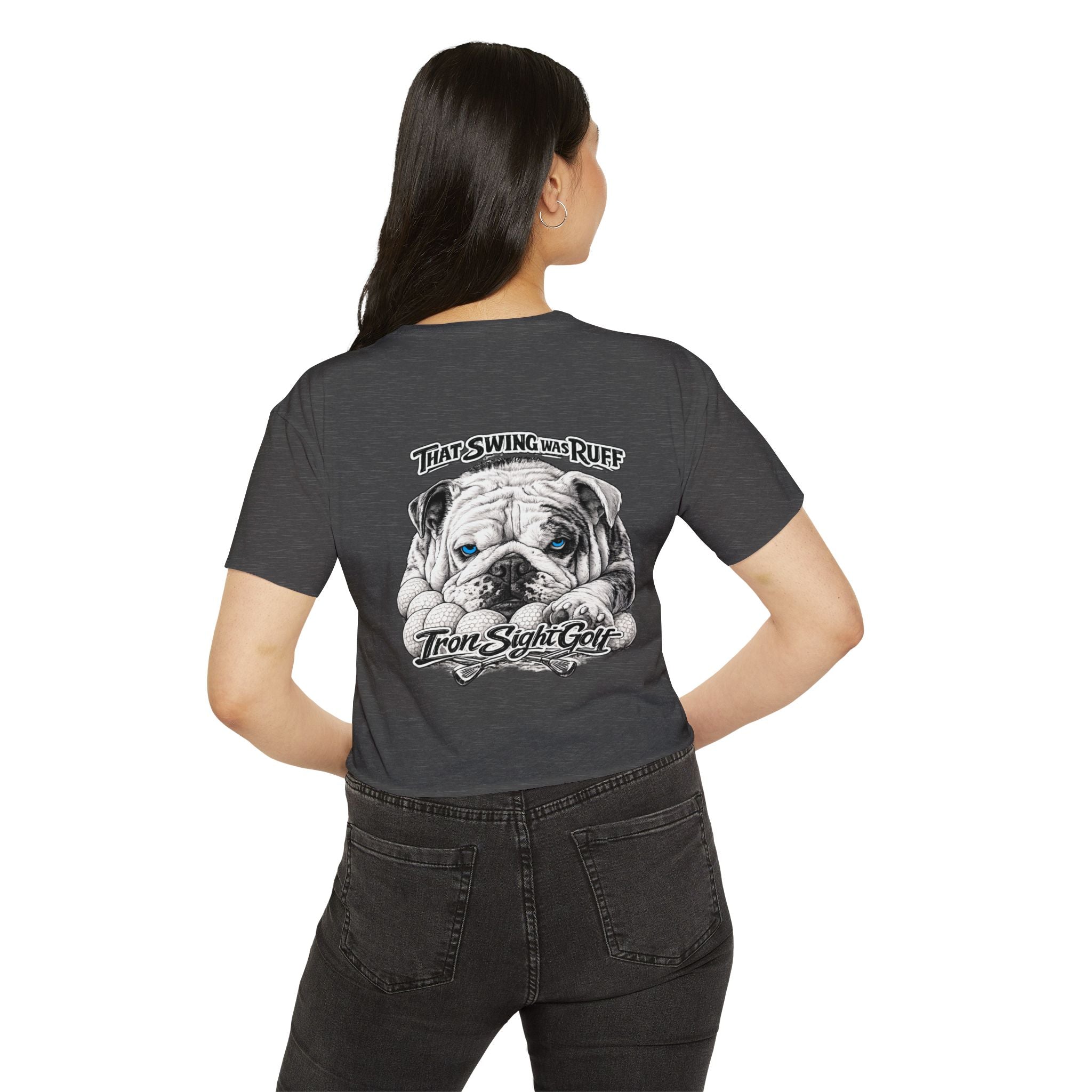 Bulldog Graphic Crop Top — “That Swing Was Ruff” Iron Sight Golf