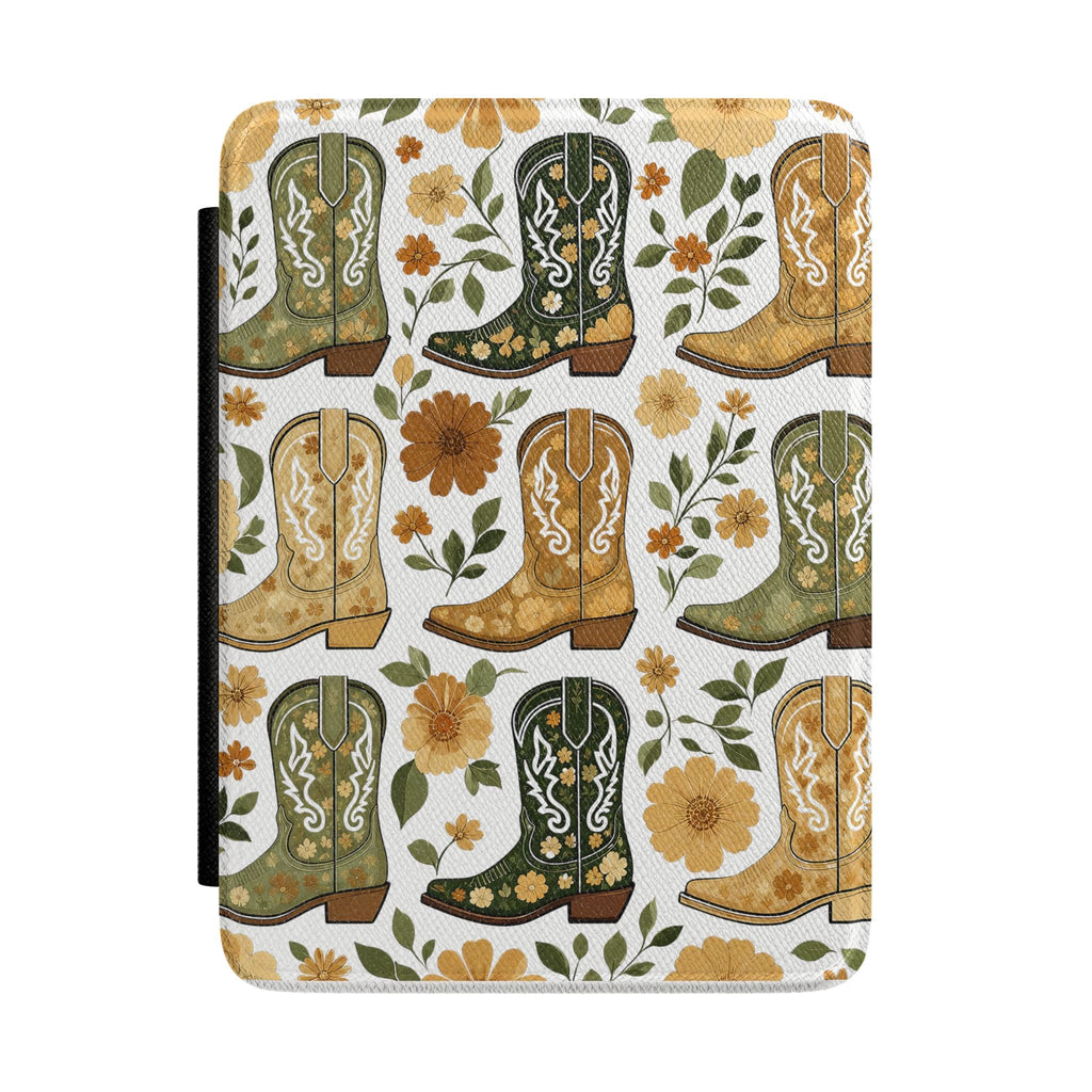 Yellow Green Cowgirl Boots Kindle Paperwhite Case | Western Print E-Reader Cover