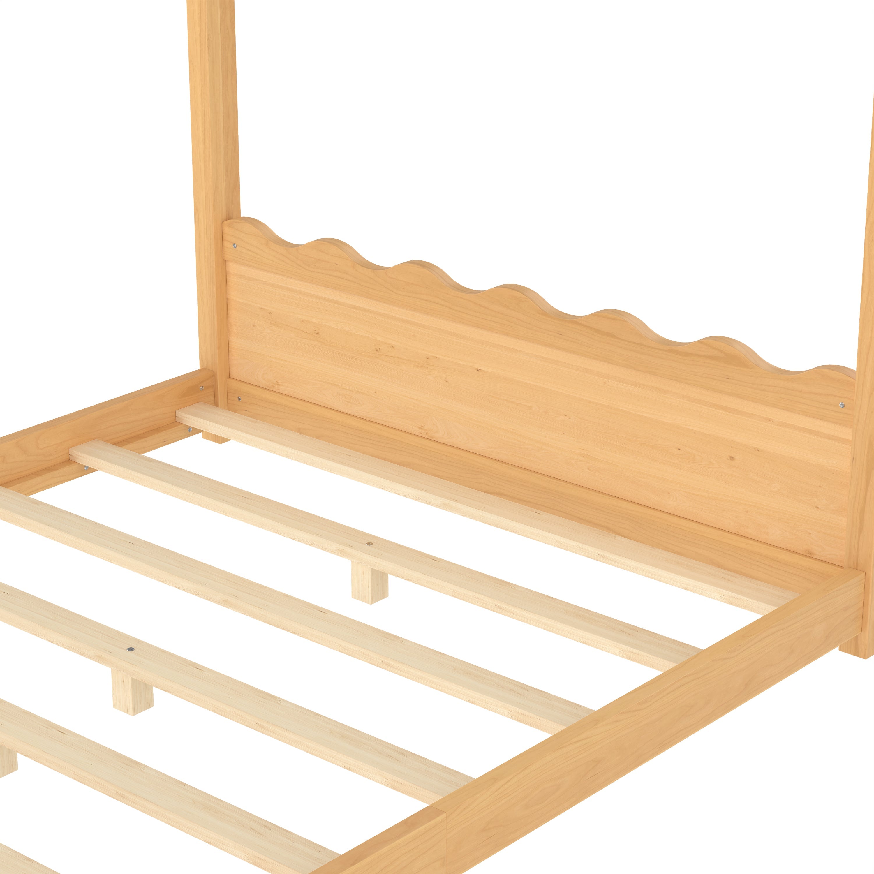 Full House Floor Bed with Support Slats, Solid Wood House Bed Frame for Kids, No Box Spring Needed and Opening Constructure, Natural