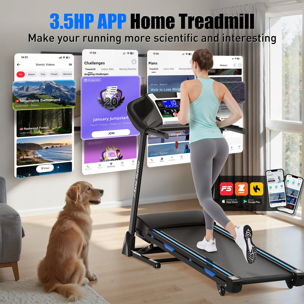 Treadmills for Home, Electric Treadmill with  Automatic Incline, Foldable 3.5HP Workout Running Machine Walking, Double Running Board Shock Absorption Pulse Sensor Bluetooth Speaker APP FITSHOW.