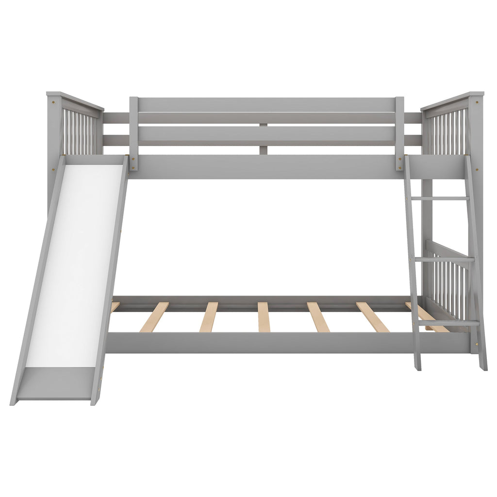Full over Full Bunk Bed with Convertible Slide and Ladder, Gray(Old SKU: GX000708AAE)