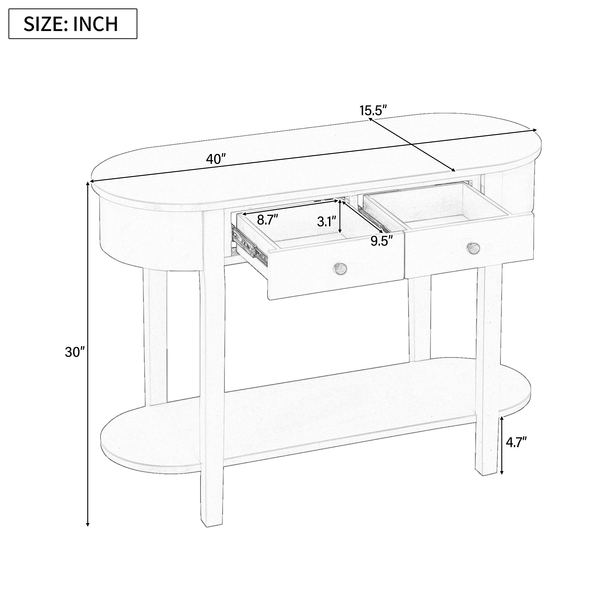 TREXM Elegant Retro Console Table with Curved Design and Smooth Glaze for Entryways, Living Rooms and hallways (Antique White)