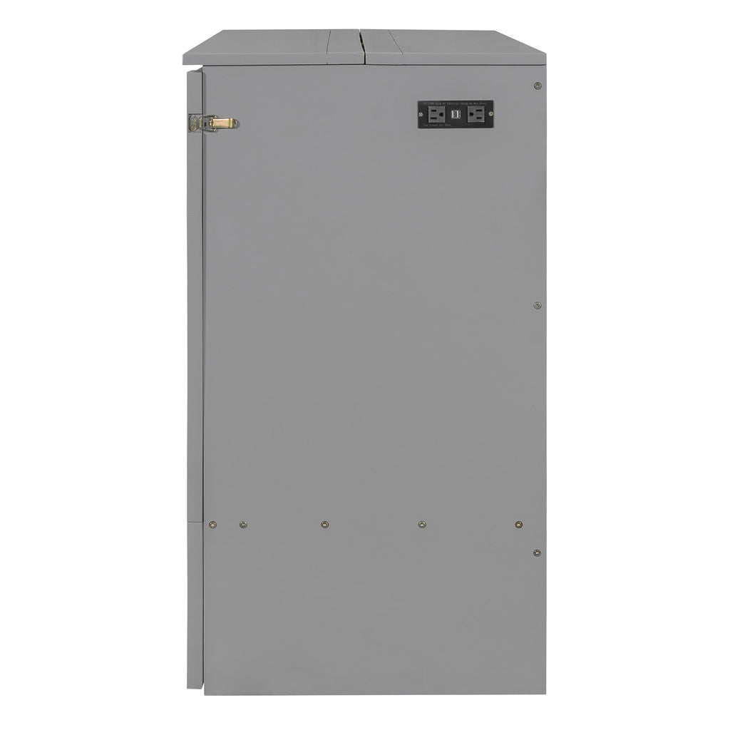 Queen Size Murphy  Bed with drawer and a set of Sockets & USB Ports, Pulley Structure Design, Gray
