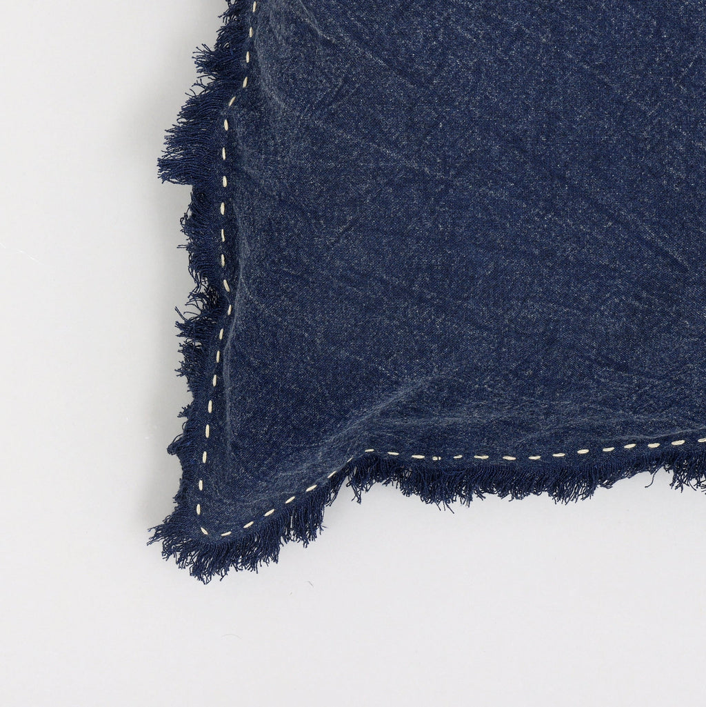 Stonewashed Linen Throw Pillow with Handworked Edges & Fringe -22X22'