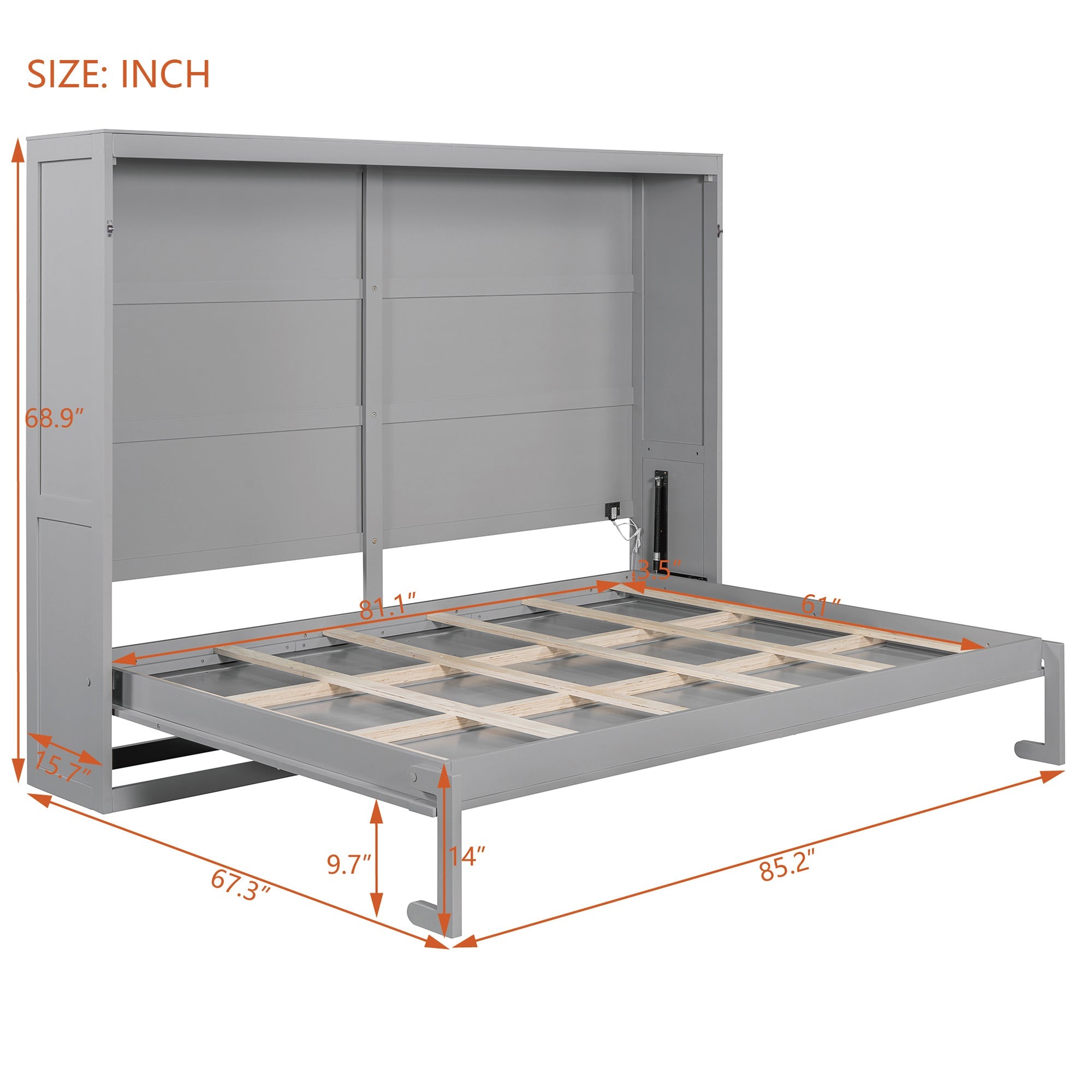 Queen Size Murphy Bed Wall Bed Modern design with LED Lights,Gray(OLD SKU:LP100973AAE)