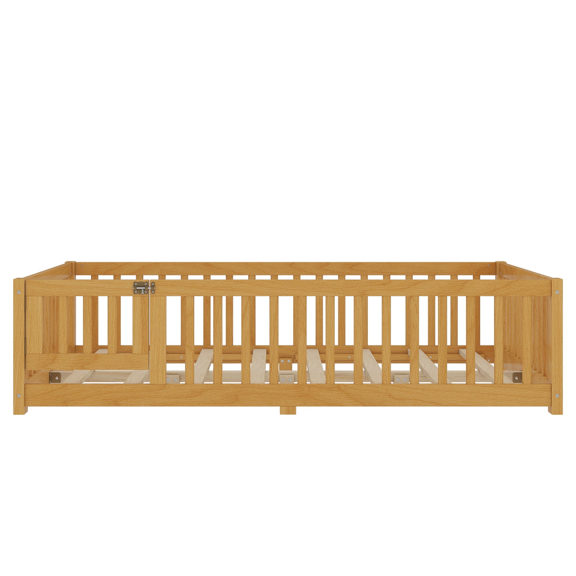 Full Size Bed Floor Bed with Safety Guardrails and Door for Kids, Natural(Old SKU:  W1580P154627)