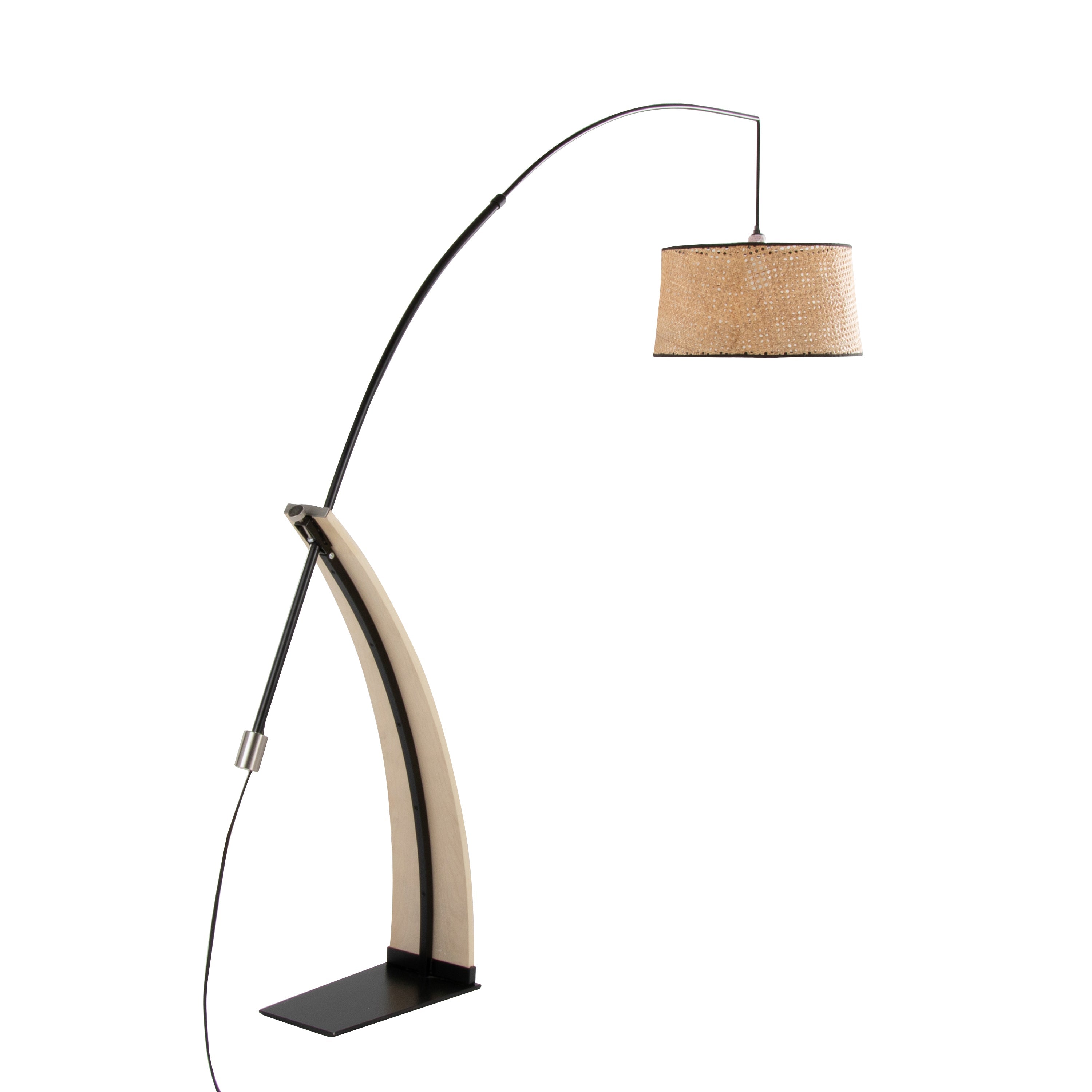 Robyn-Salon Mid-Century Modern Floor Lamp in Natural Wood and Black Metal with Natural Rattan Shade by LumiSource