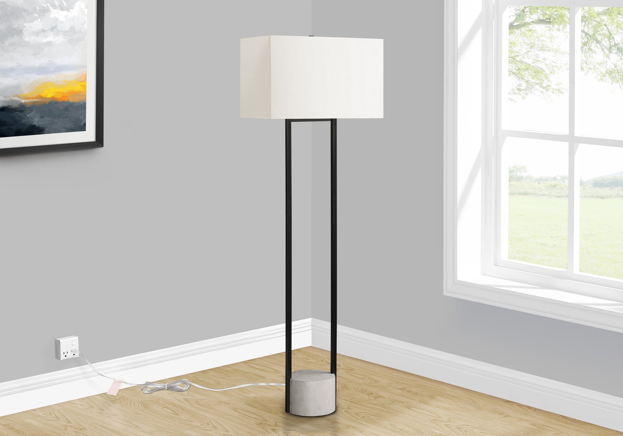 Lighting, 62'h, Floor Lamp, Black Metal, Ivory / Cream Shade, Contemporary