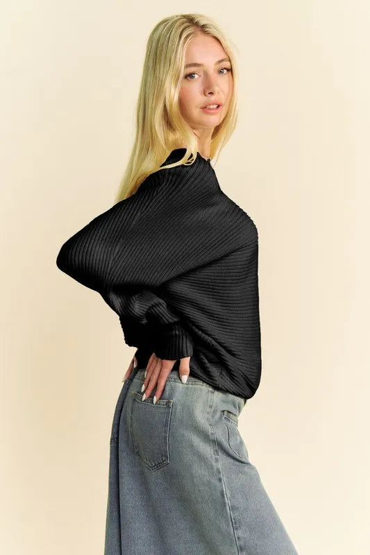 Davi & Dani Round Neck Batwing Sleeve Sweater