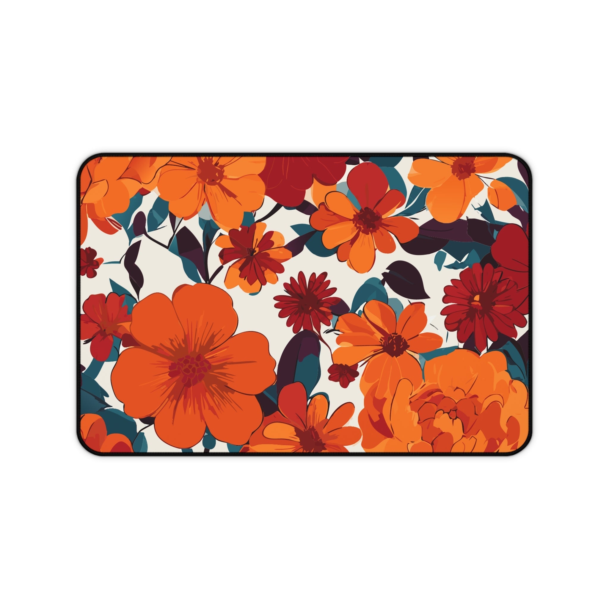 Vibrant Orange Floral Desk Mat | Retro Bloom Mouse Pad for Aesthetic Workspaces