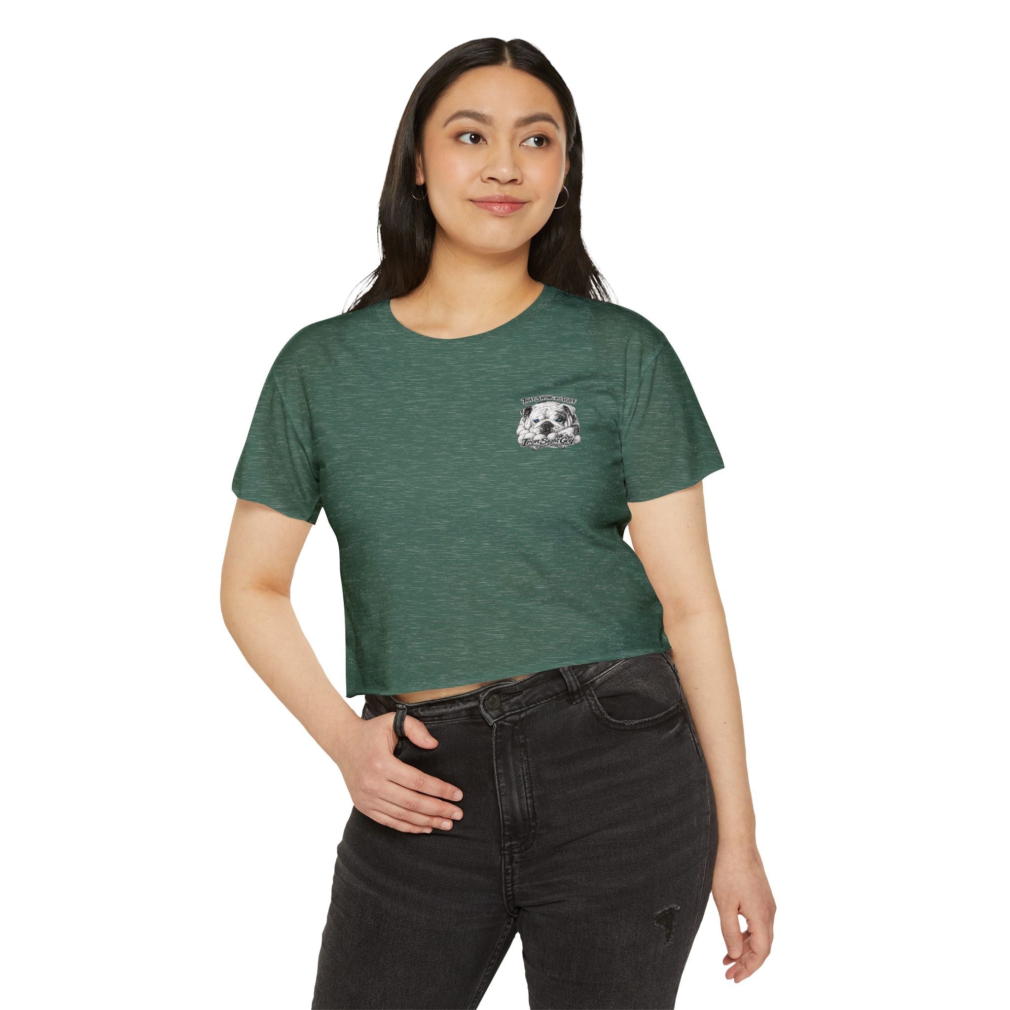 Bulldog Graphic Crop Top — “That Swing Was Ruff” Iron Sight Golf