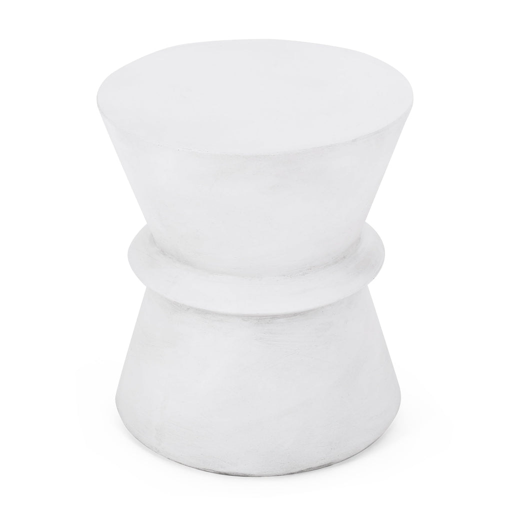 Outdoor Lightweight Concrete End Table with Hourglass Structure, Antique White