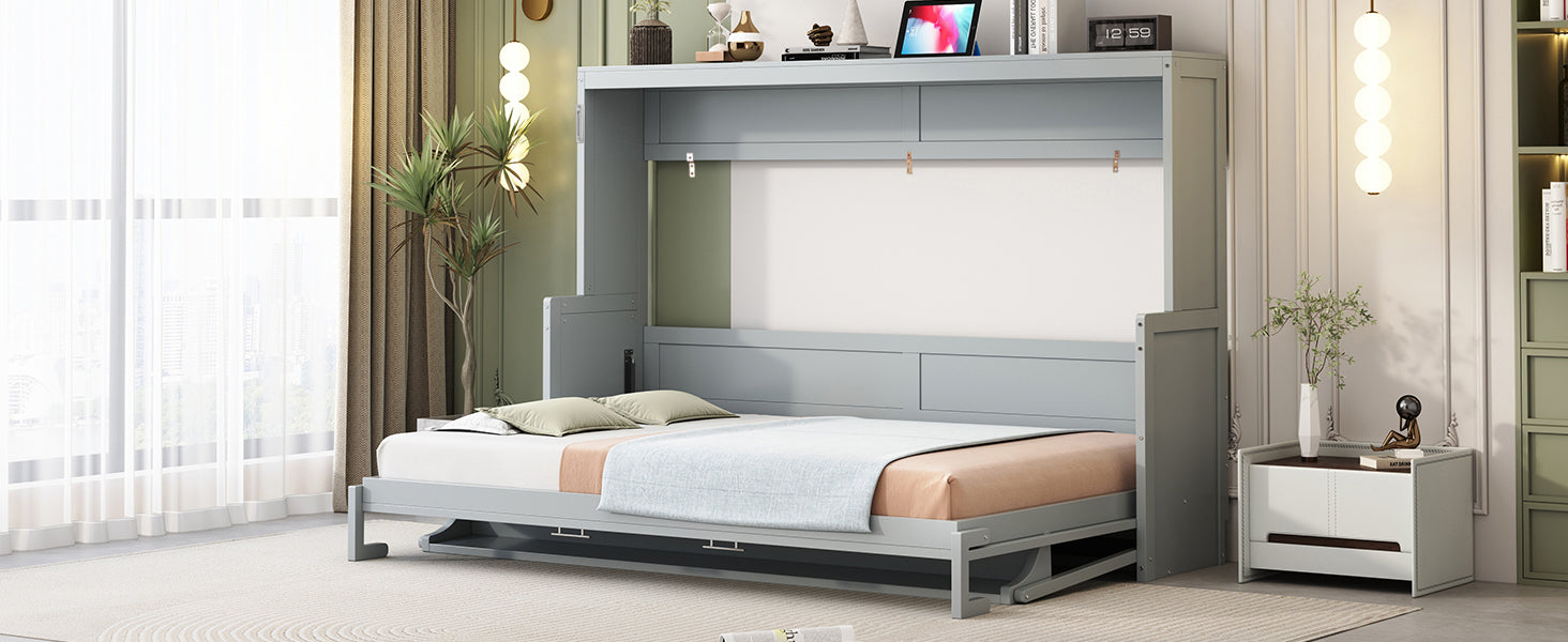 Queen Size Murphy Bed with Hydraulic Lift & Desk Design, Gray(OLD SKU: N820S00033E)