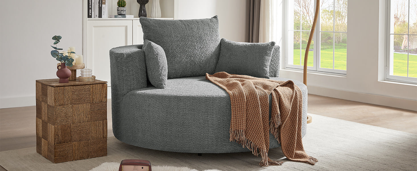Modern Accent Swivel Barrel Chair with Removable Pillows, Grey Chenille, 56.3x56.3x35.5 in