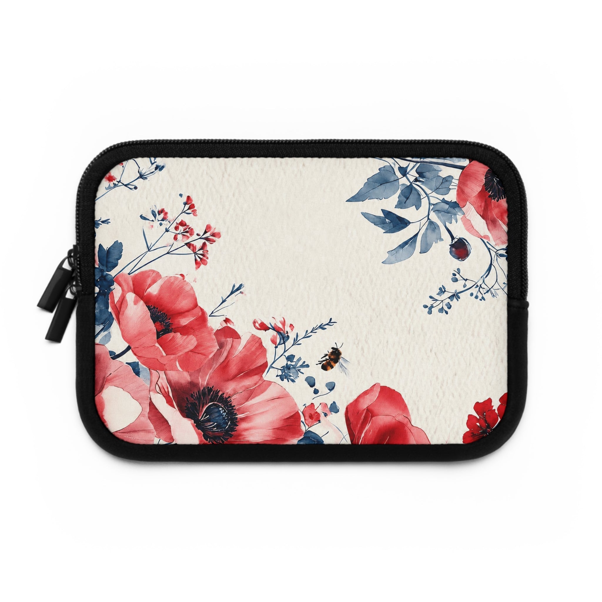 Red Poppy Watercolor Laptop Sleeve | Floral Bee Botanical Tech Cover