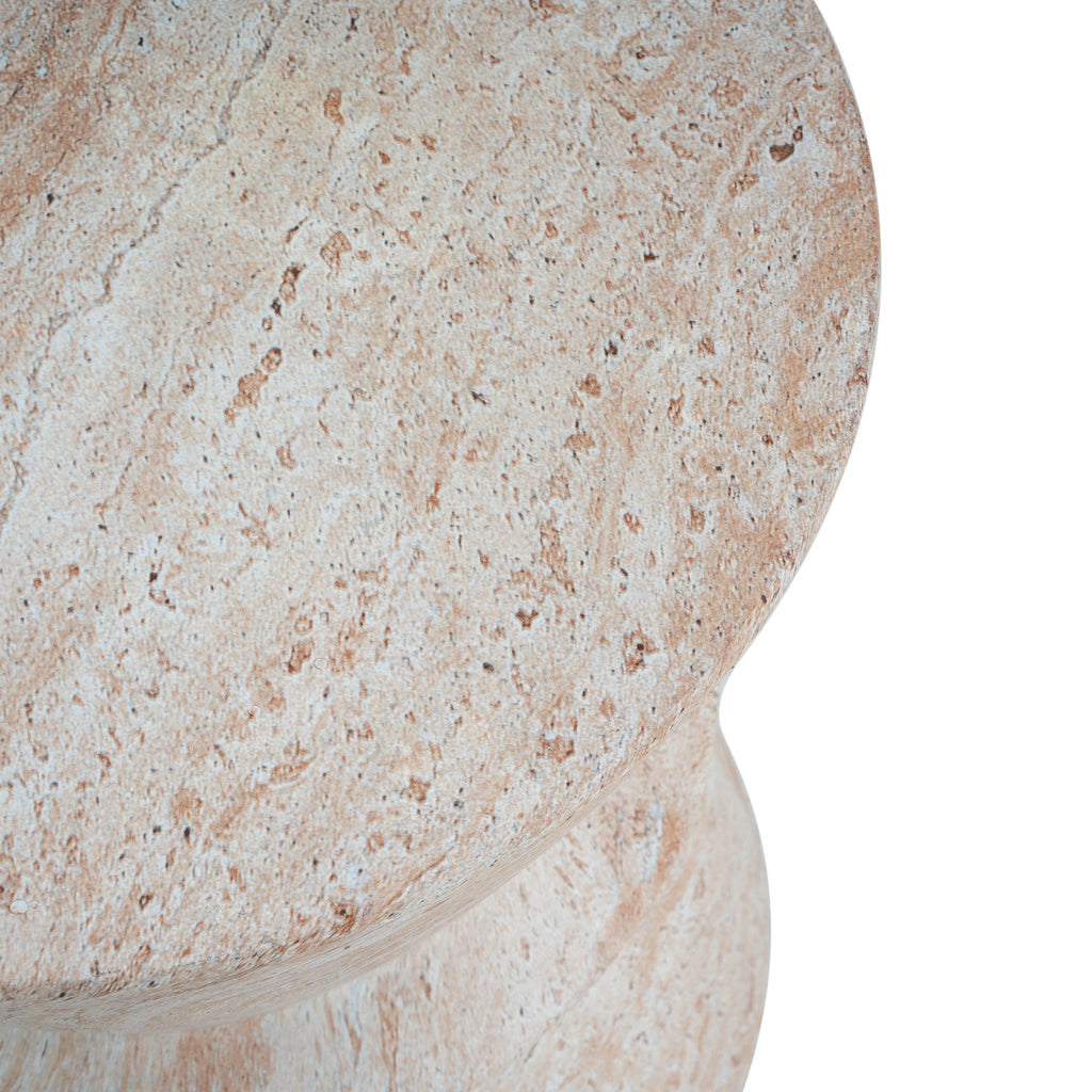 Outdoor/Indoor Lightweight Concrete Side Table with Travertine Finish, Beige, 15.5x15.5x18 inches