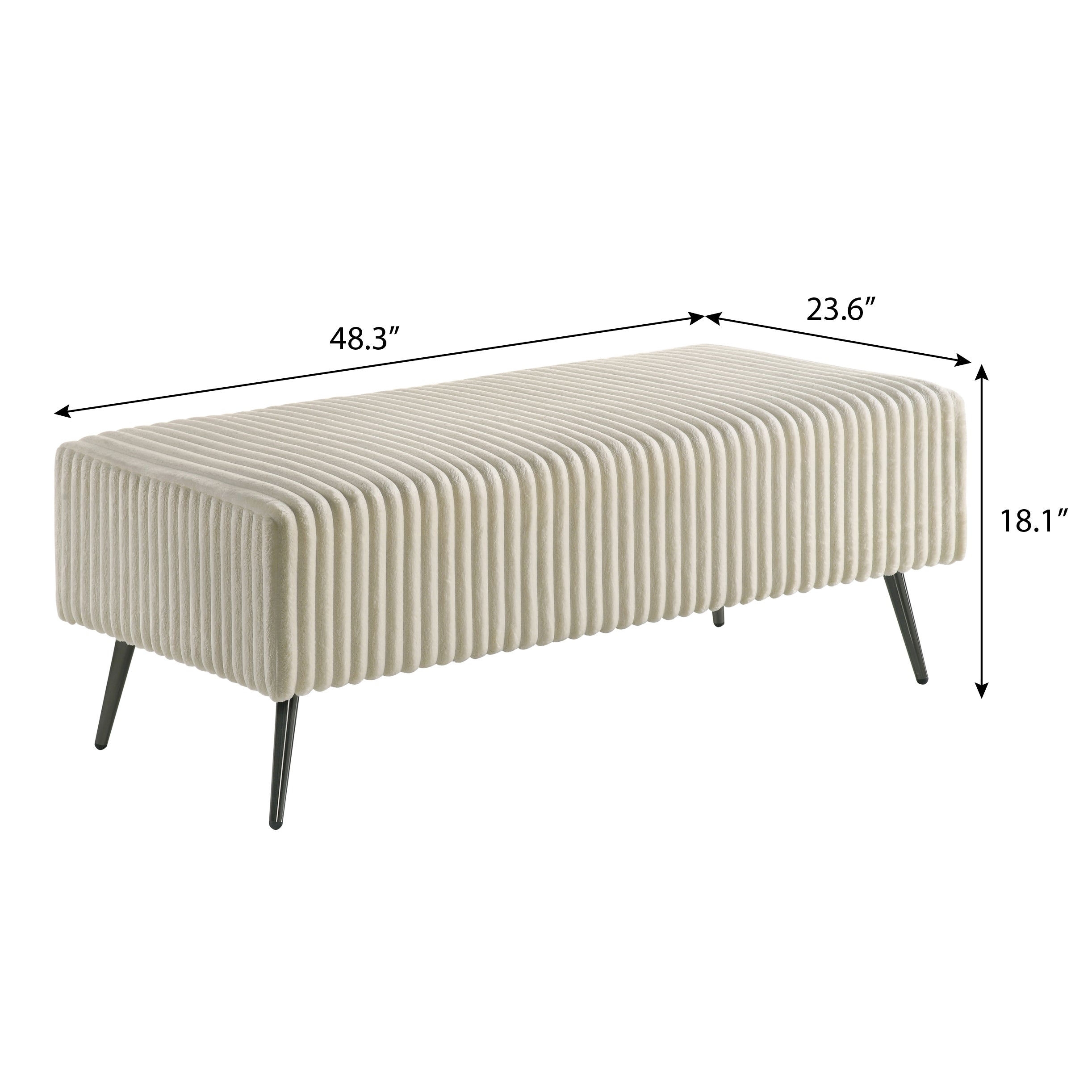Mavela Wide Wale Corduroy Upholstery Panel King Bed with 2 Nightstands and Bench, Cream