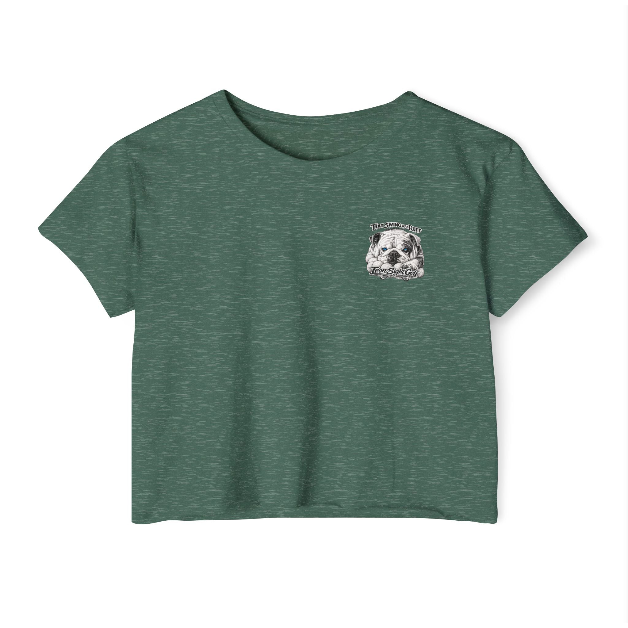 Bulldog Graphic Crop Top — “That Swing Was Ruff” Iron Sight Golf