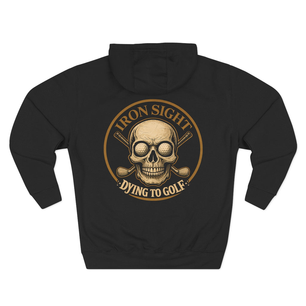 Dying to Golf Skull Hoodie — Golf Ball Eye Skull with Crossed Irons