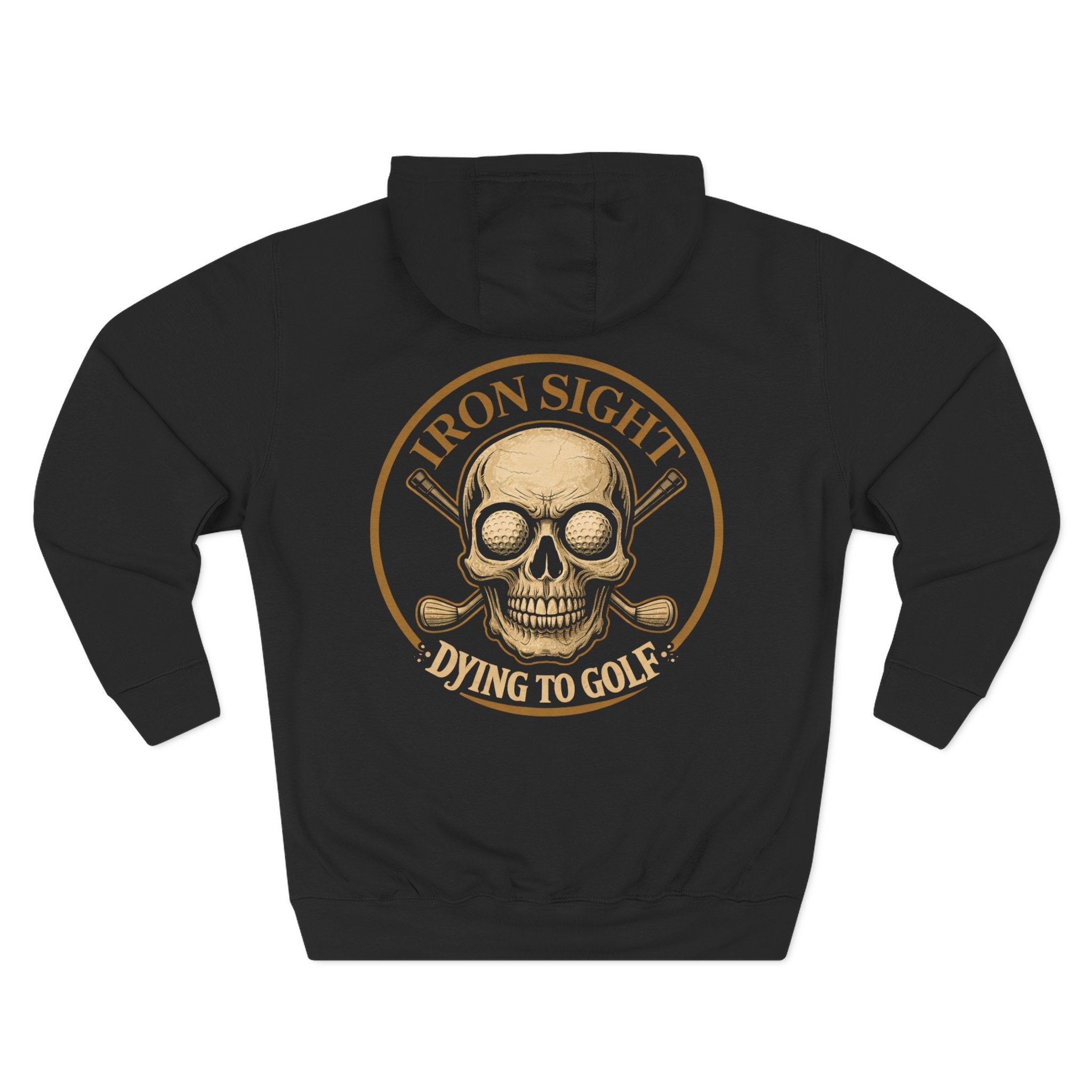 Dying to Golf Skull Hoodie — Golf Ball Eye Skull with Crossed Irons