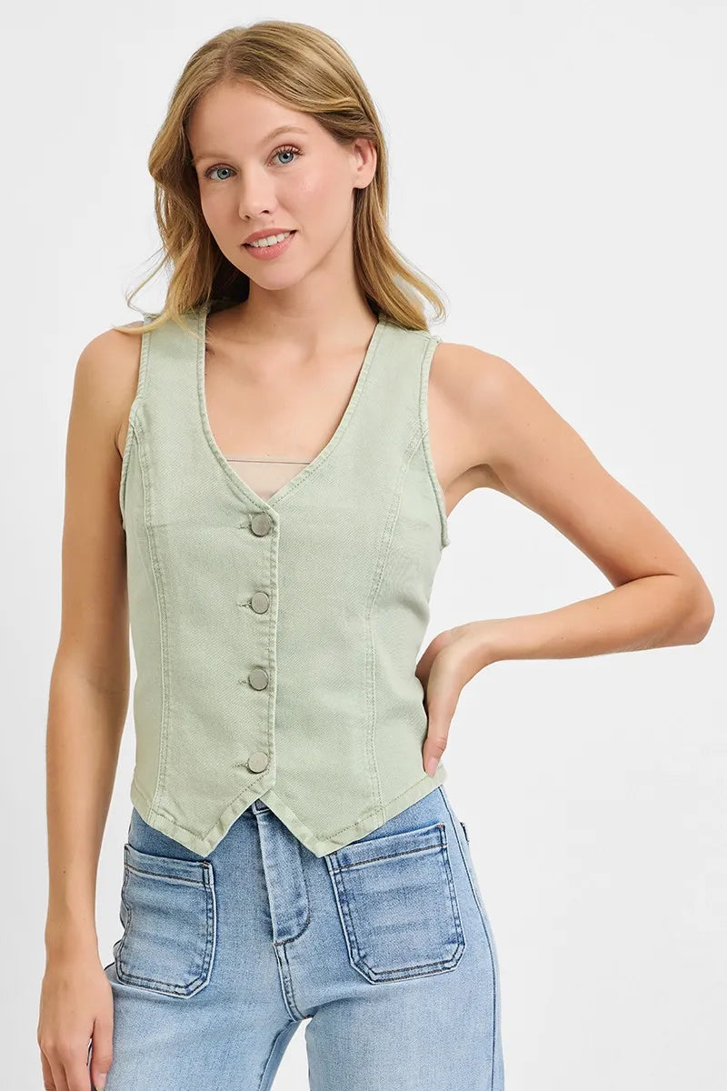 RISEN Full Size V Neck Button Down Vest