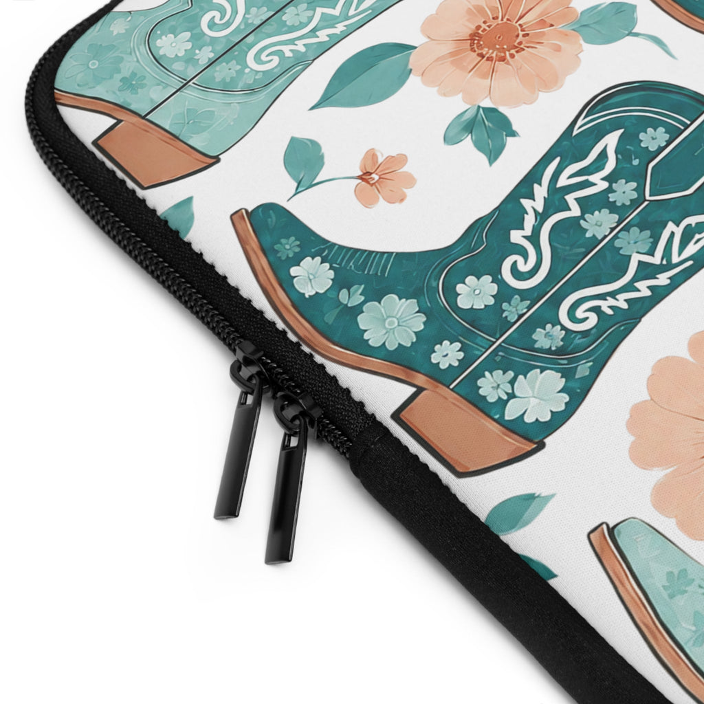 Coastal Cowboy Boot Laptop Sleeve | Teal Western Floral Tech Cover