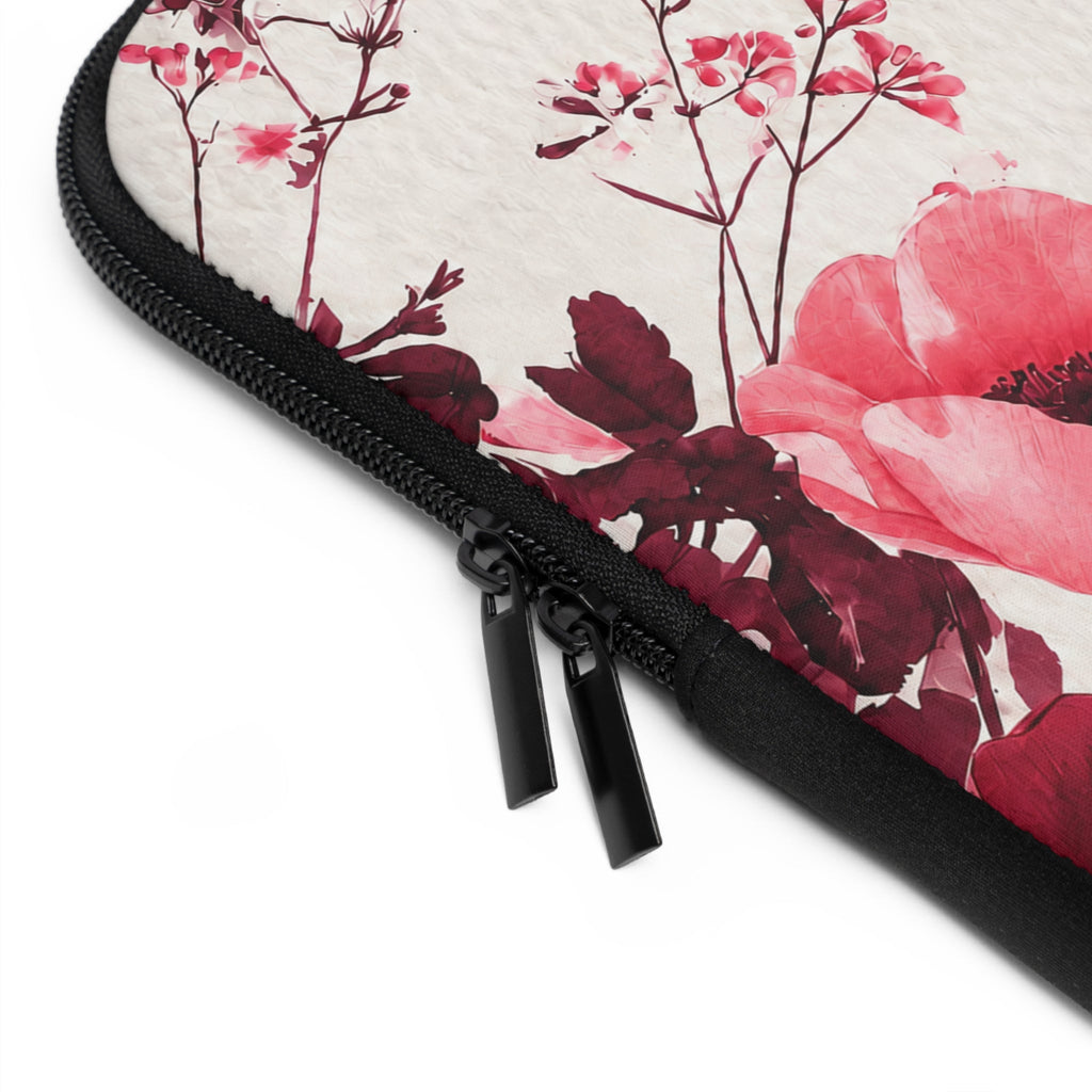 Pink Poppy Watercolor Laptop Sleeve | Floral Bee Tech Cover for Women