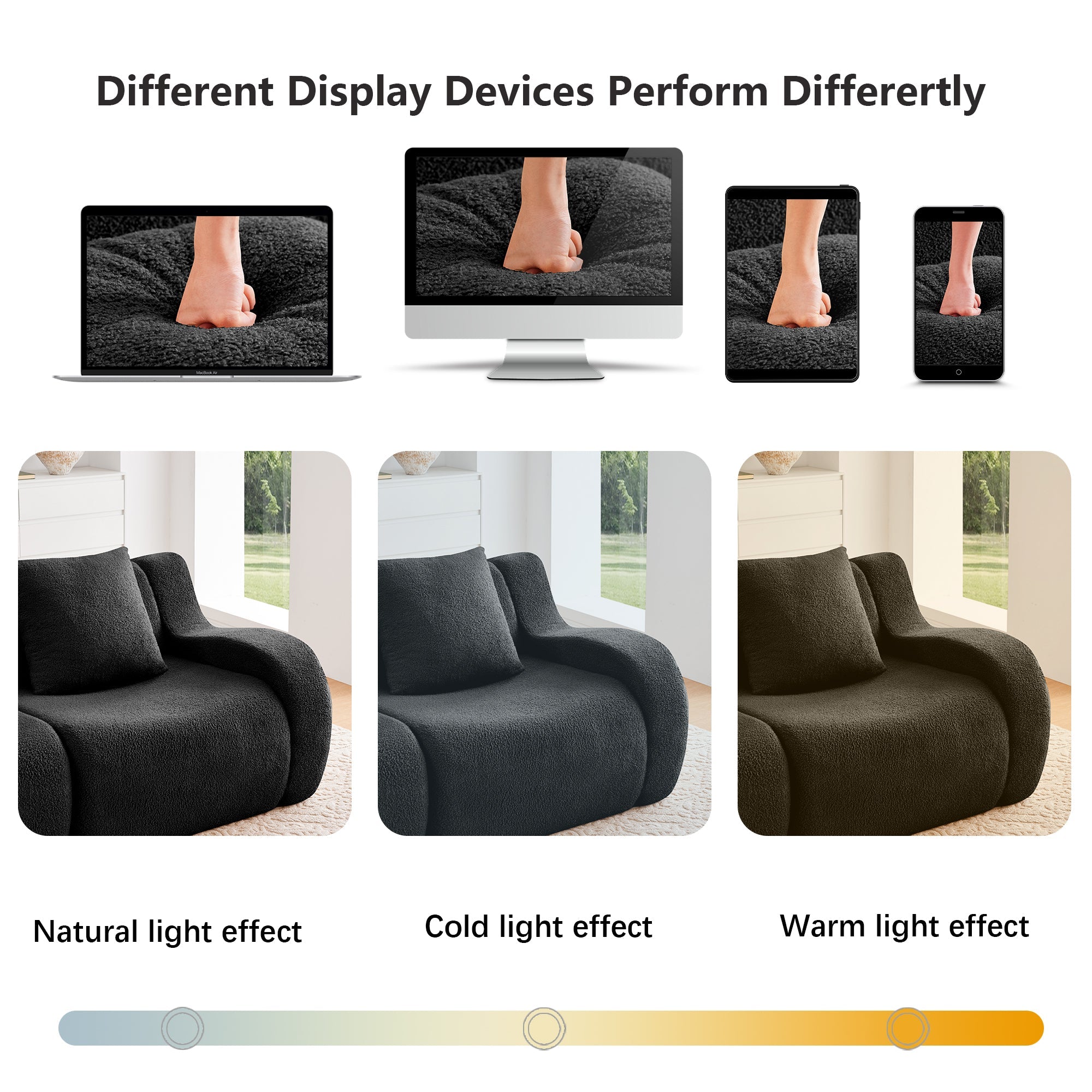 U-Shaped Boneless Sofa,Teddy Fabric No assembly required Curved armrest,Anti-slip Design,Streamlined Design 32D High Density Sponge,Full Compression Vacuum Packag,For Studies living Rooms,Black
