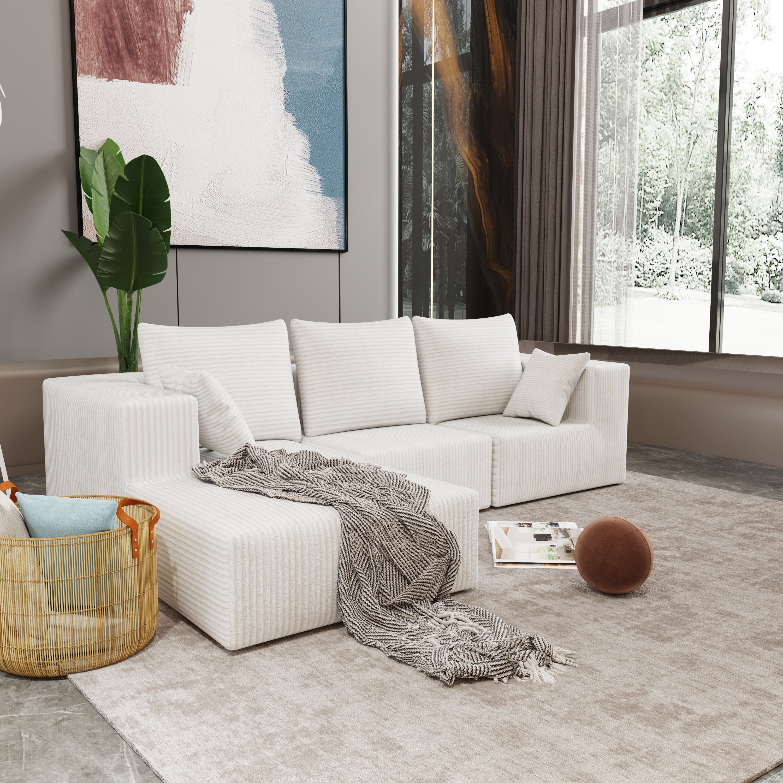 Corner combination sofa, sectional sofa ,couch sofa,sofa bed, made of high-density sponge and soft plush fabric, with multiple combinations available(beige)