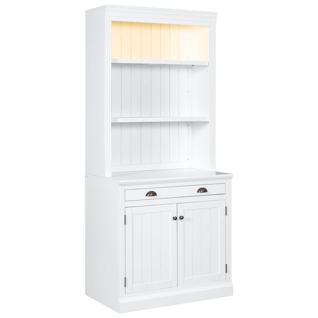83.4"Tall Bookshelf with LED Lighting, Modern Bookcase with 2 Doors and 1 Drawer,Storage Bookcase with Open Shelves for Living Room,Home Office,White