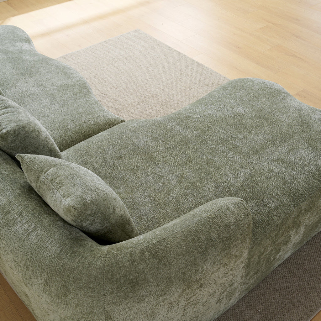 Full Compression L-Shape Sectional Sofa with Curved Chaise, Green Modular Chenille Couch, High-Density for Apartment Living Room