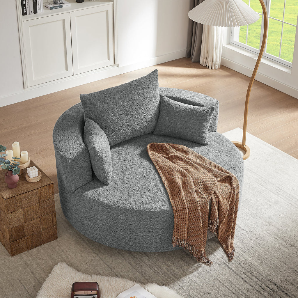 Modern Accent Swivel Barrel Chair with Removable Pillows, Grey Chenille, 56.3x56.3x35.5 in