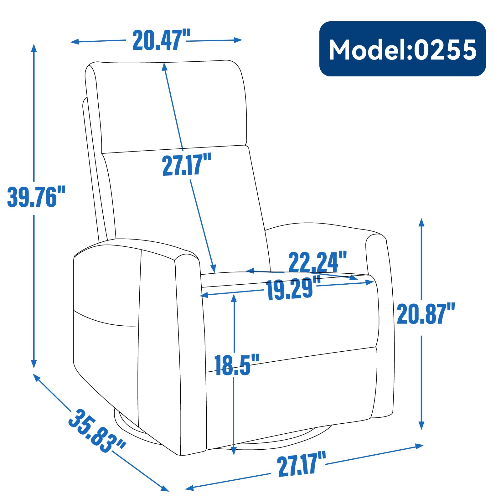 Heat Massage Manual Recliner Chair with Rocker and Swivel in Fabric for Living Room, Orange