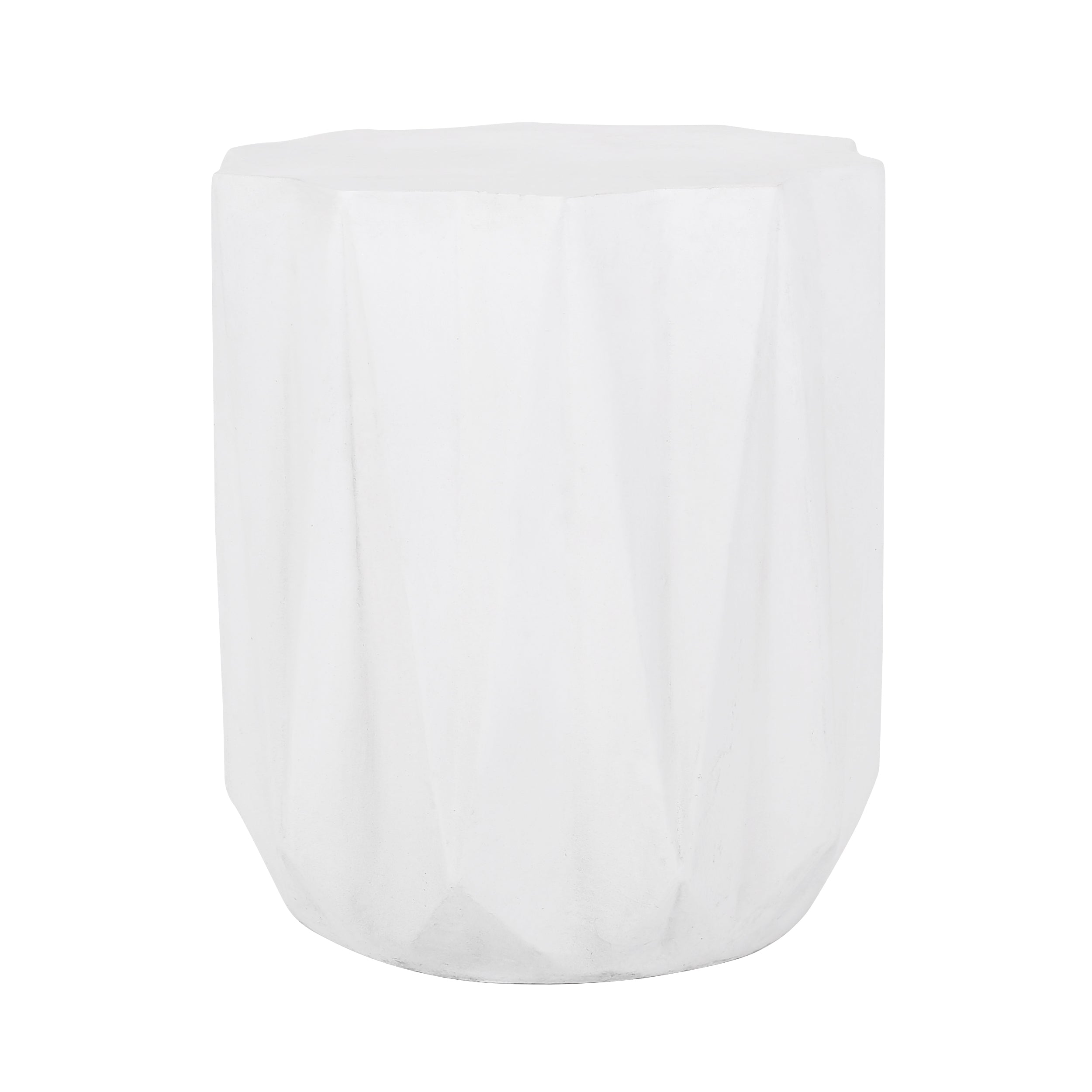 Modern Outdoor Lightweight Concrete Side Table with Geometric Design in Antique White