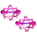 14G 5/8 Clear Gem Pinkish Bioplast Flower Nipple Shield Set