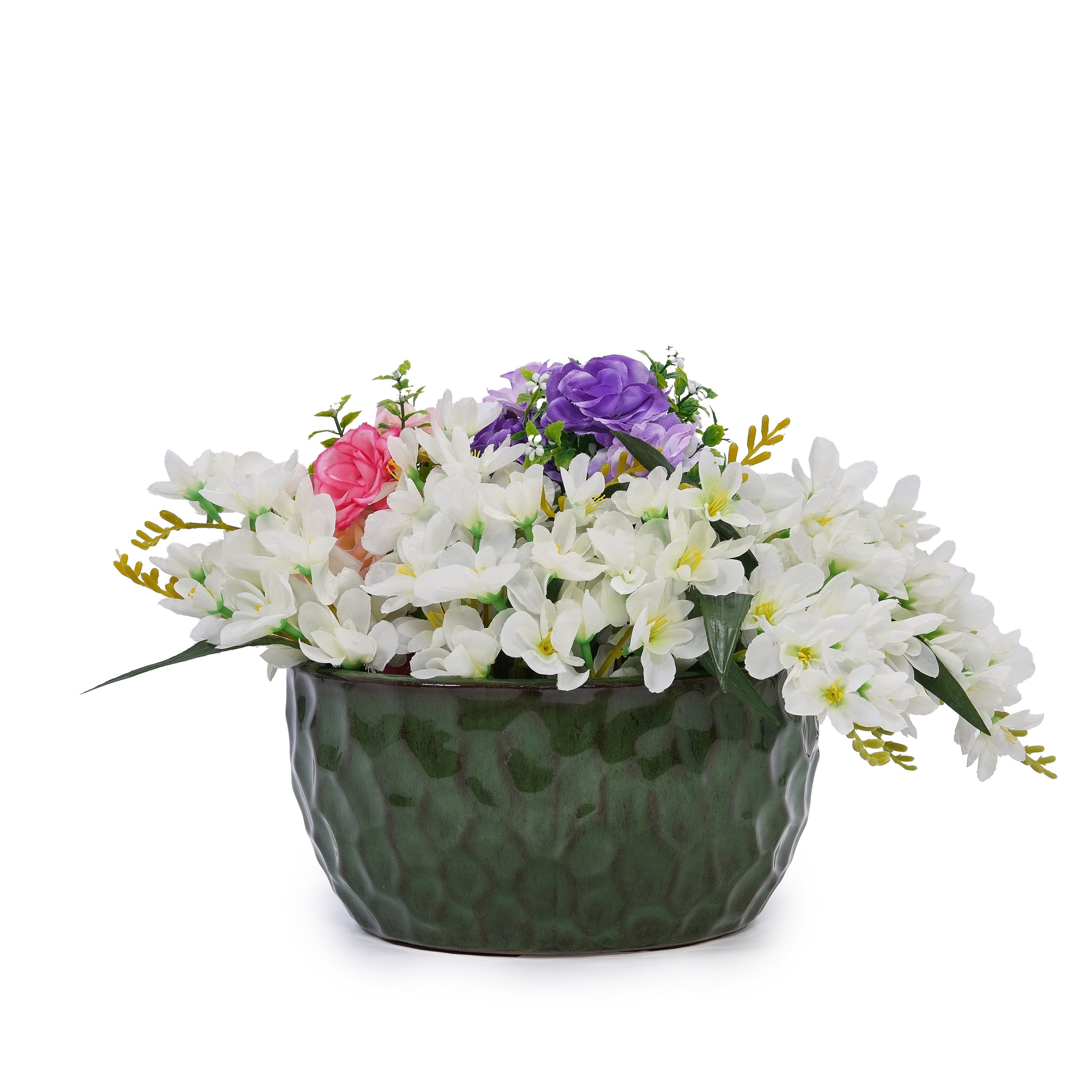 3 Pieces Ceramic Flowerpot, Modern Planter for Patio, Garden or Windowsills - Antique Green