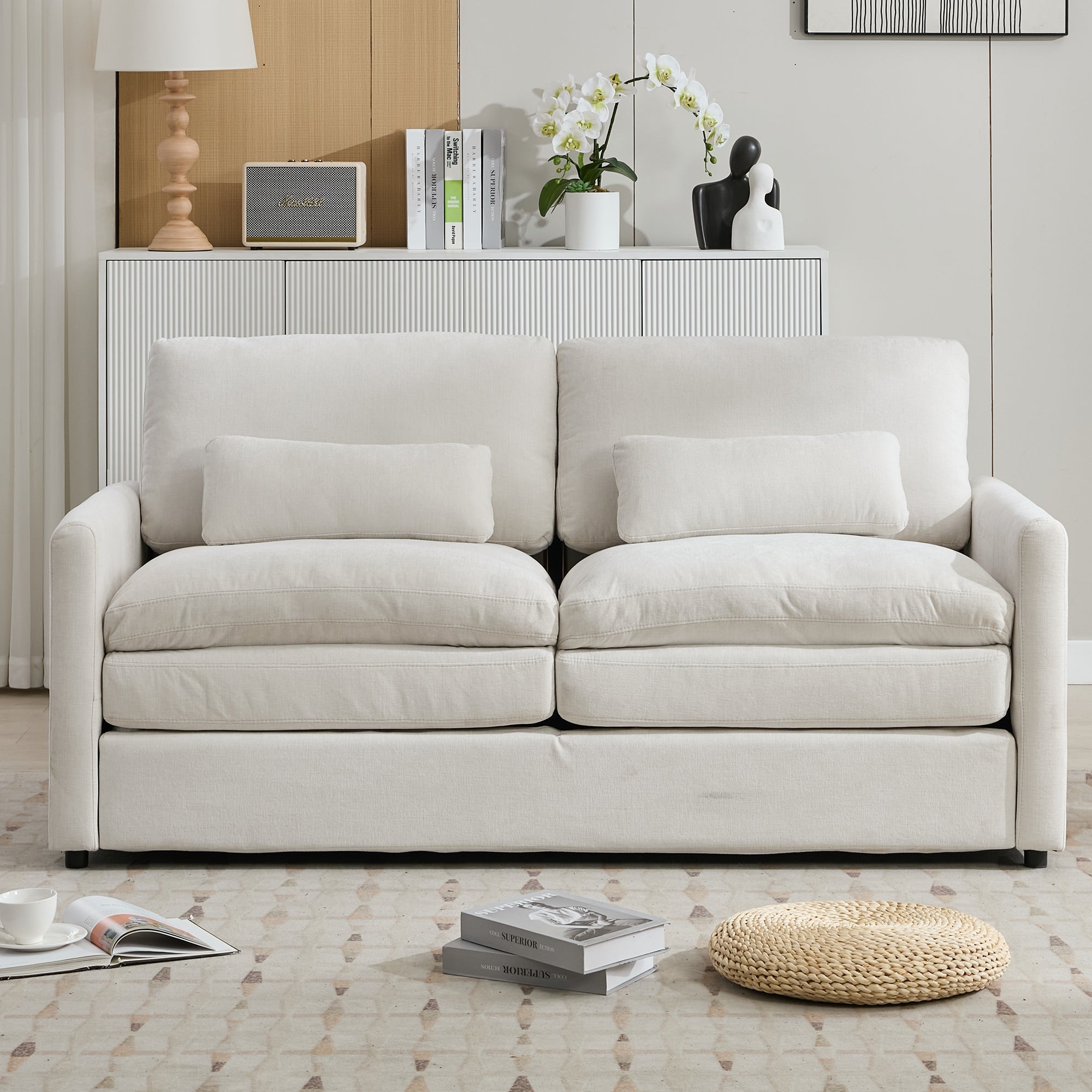 68.1' Cozy Upholstered Loveseat Sofa Oversized Comfy Comfy Cloud Sofa Double Cushion Loveseat Sofa Plush Cushion Sofa Couch for Living Room, Beige